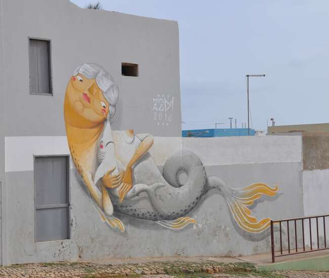 Kapverdische Insel Maio - No Streß - Wandbild in den Strassen von Vila